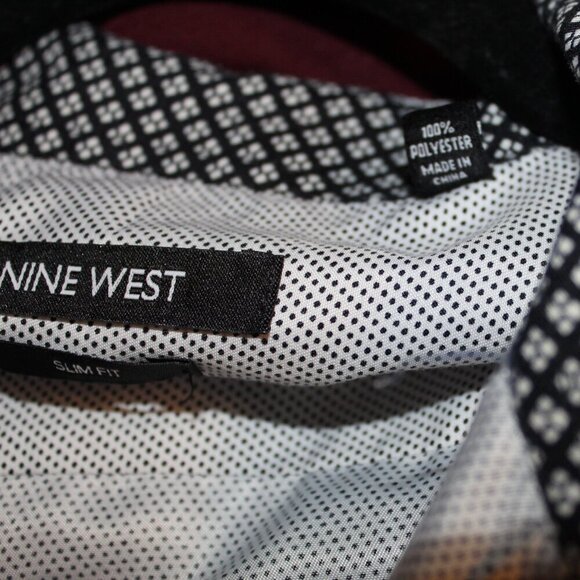 Nine West Slim Fit black white men's long-sleeve button-down shirt M - Picture 7 of 7